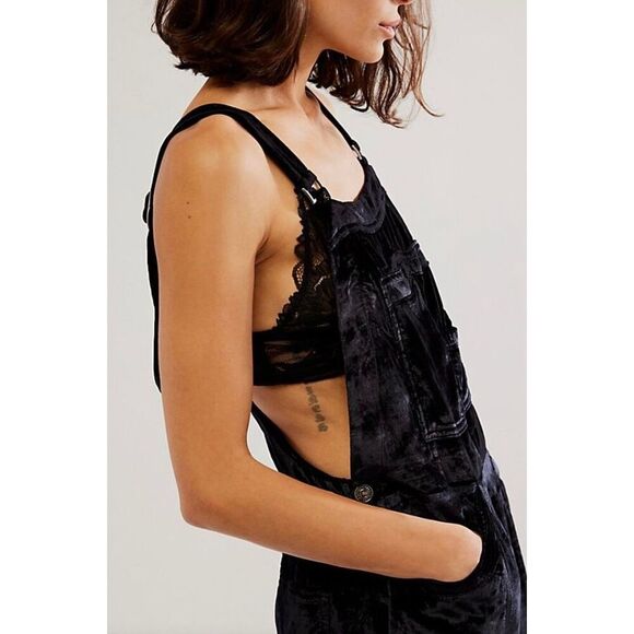 Free People Follow The Sun One Piece Velvet Overalls Black Size S - Picture 12 of 12